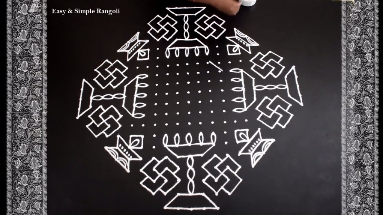Simple Rangoli Design with 21X5X5 Dots | Easy Kolam Designs | Easy Rangoli Designs | Muggulu Designs