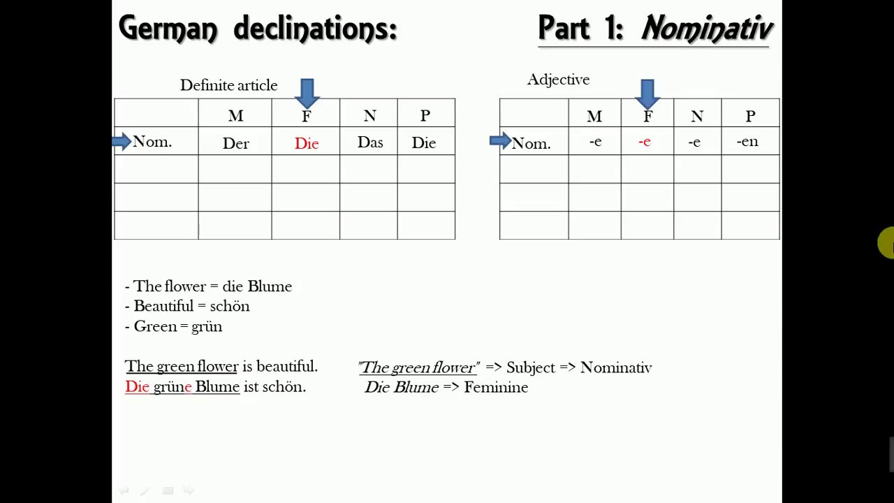 German Bases of Declensions & Nominativ - Examples and Explainations