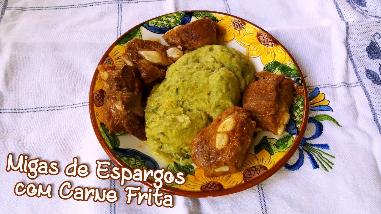 Migas de Espargos com Carne Frita