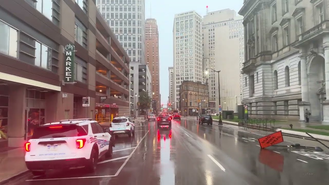 Driving Detroit 4K HDR - World Class 1950's Factory City - USA