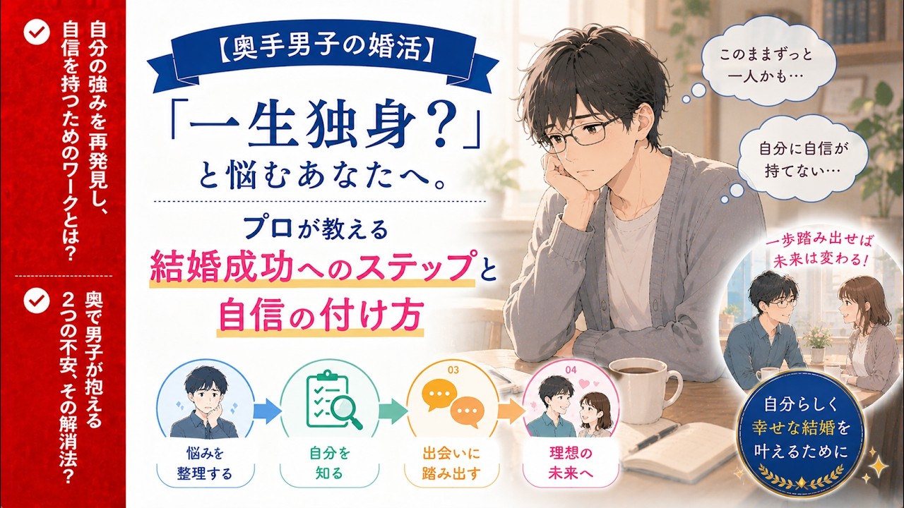【奥手男子の婚活】「一生独身？」と悩むあなたへ。プロが教える結婚成功へのステップと自信の付け方｜結婚相談所アイビジョン