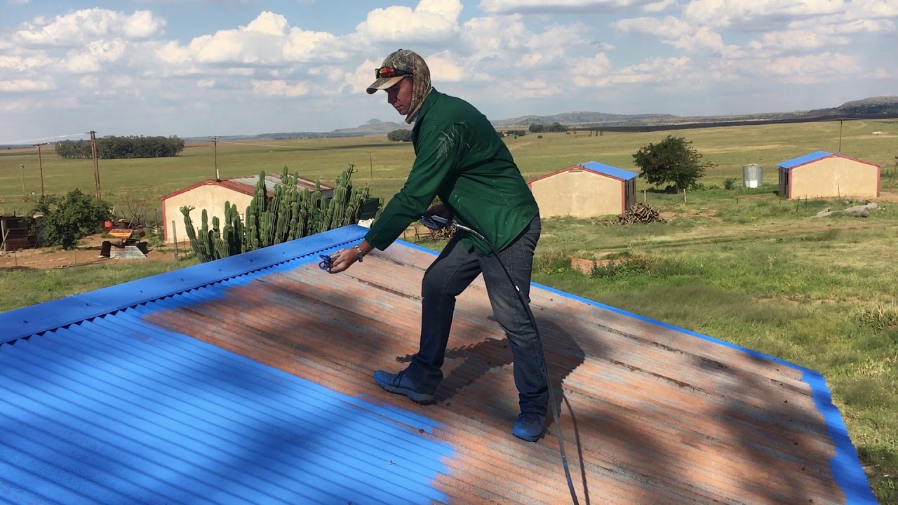 Airless spray-painting a roof