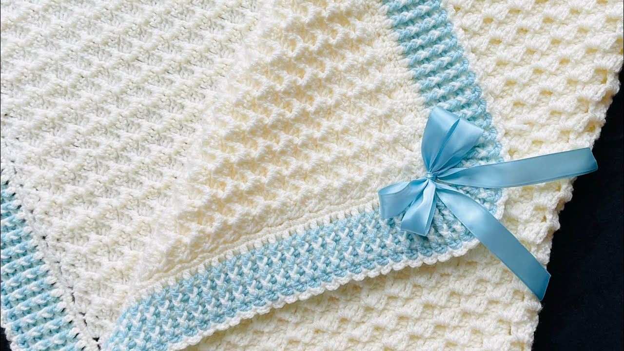 Manta para bebe tejida a crochet con orilla y punto HERMOSO y SUPER FACIL crystal waves