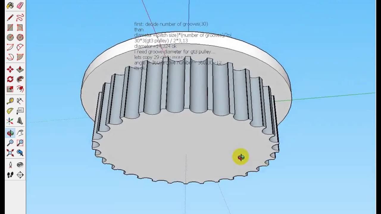Sketchup GT2 3mm Pulley Drawing
