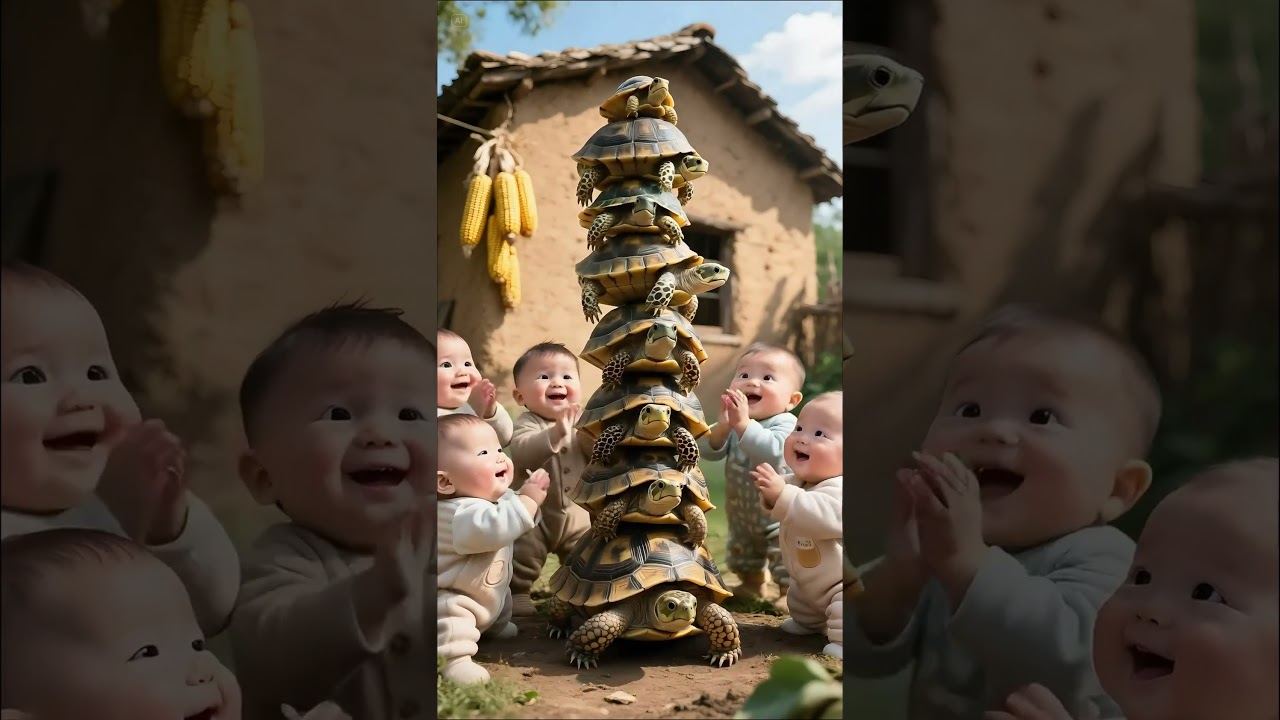 OMG! Cutest Turtle Tower EVER! Babies Can't Believe Their Eyes! 😂🐢👶