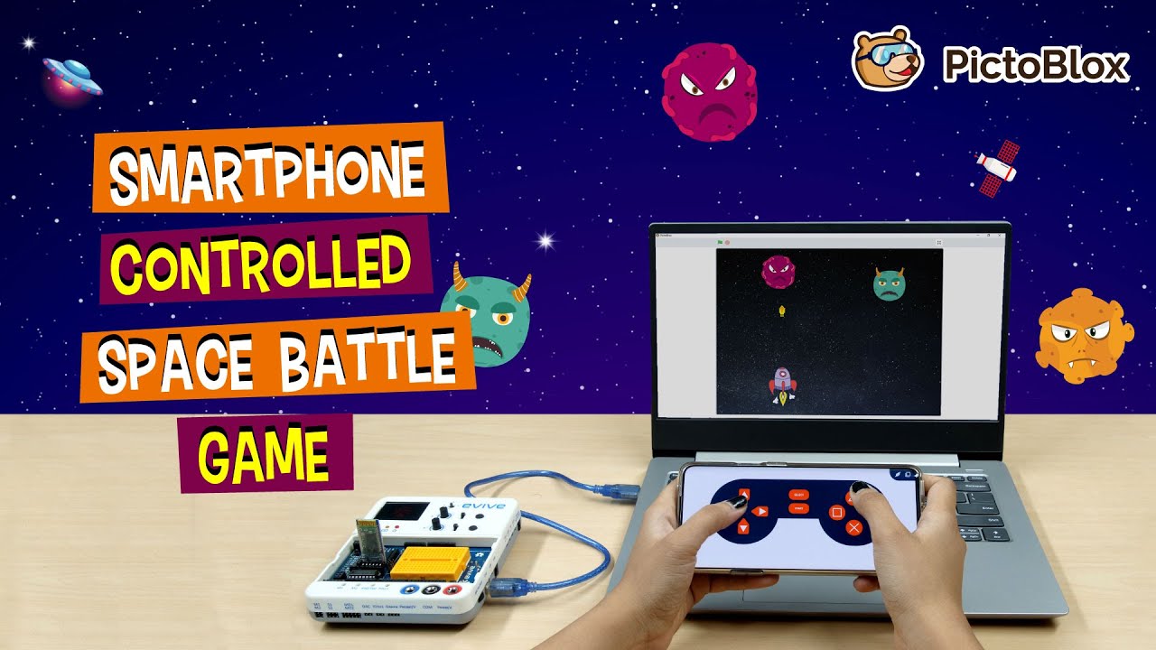 Make a Smartphone Controlled Space Battle Game on PictoBlox | Scratch Games