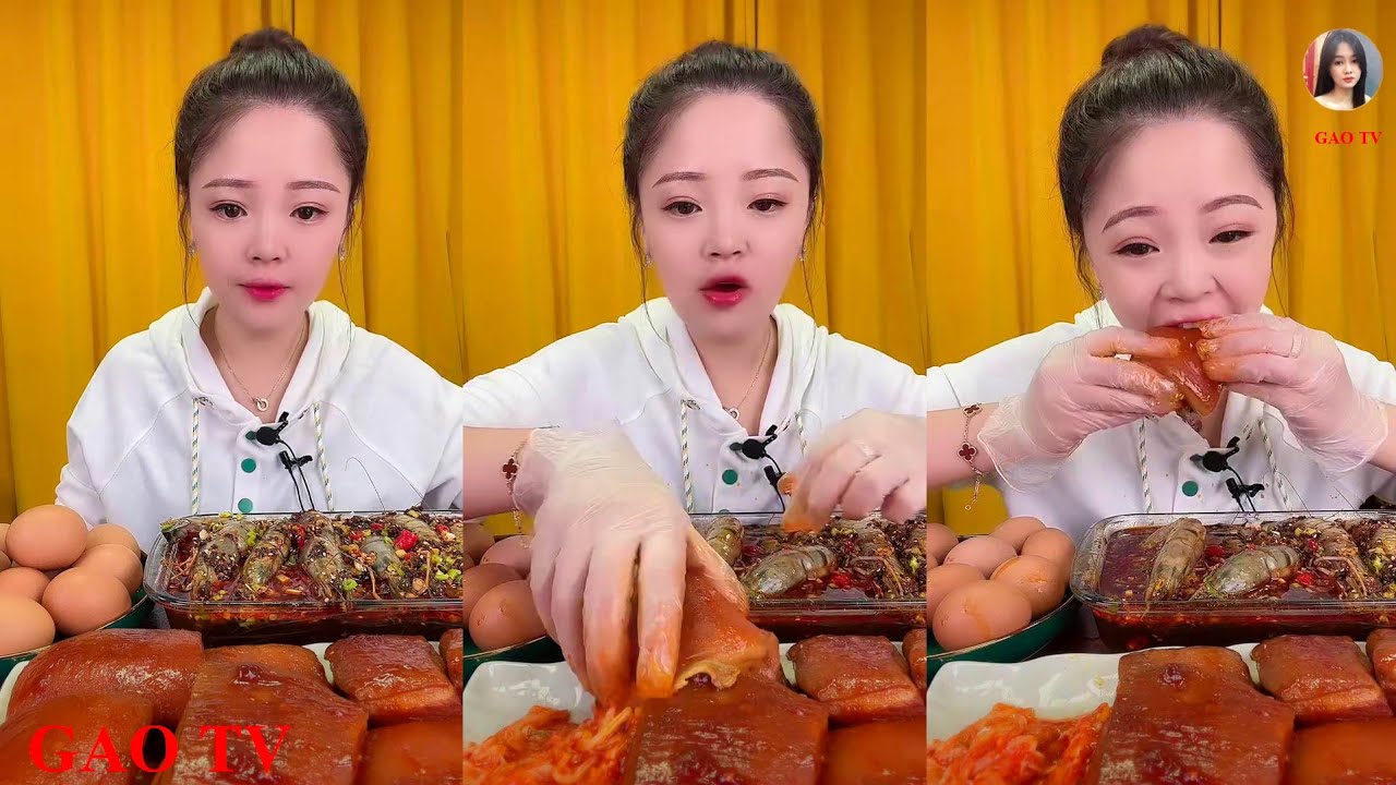 【XIAOYU MUKBANG GAOTV】대창 동파육 새우 족발 중국 먹방 샤오위 실시간라이브편집。EATING SHOW。N01。100322。1