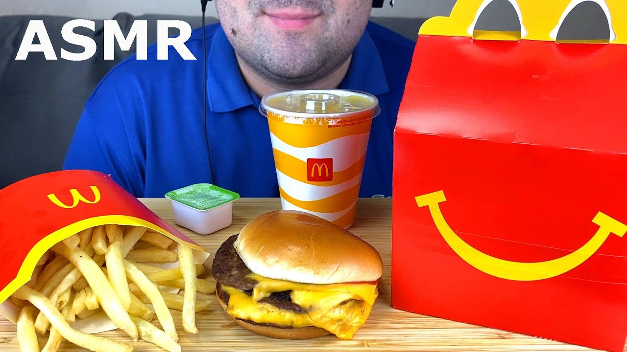 ASMR Mcdonalds Cheeseburger, Chicken Sandwich, Happy Meal, French Fries & Apple Mukbang (Eating)