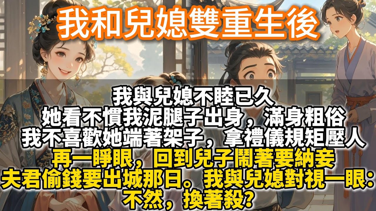 完結重生復仇文；我和兒媳雙重生後。我與兒媳不睦已久。她看不慣我泥腿子出身，滿身粗俗。我不喜歡她端著架子，拿禮儀規矩壓人。是以，兒子朝秦暮楚，醉臥花叢，我冷眼旁觀。公爹揮金如土，嬌養外室，她置之不理。