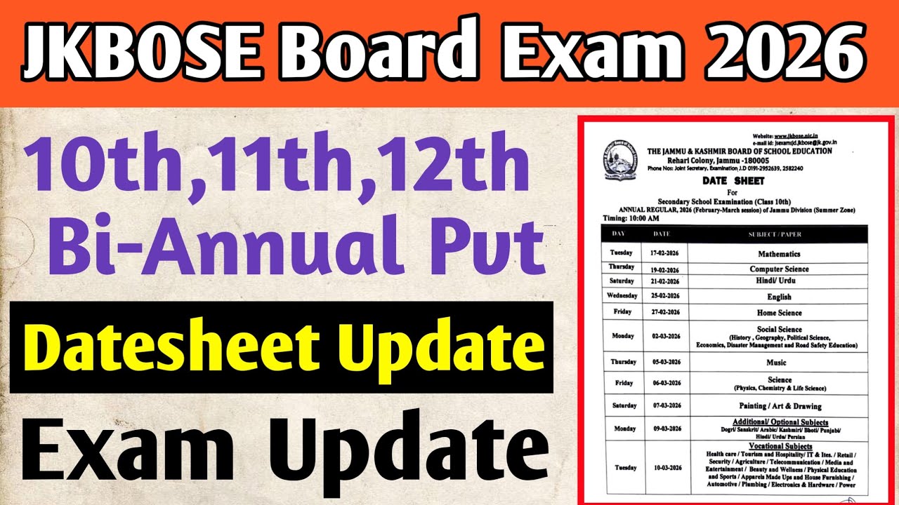 Jkbose 10th 11th 12th Class | Bi-Annual Private 2026 | Datesheet & Exam Update | Check Details