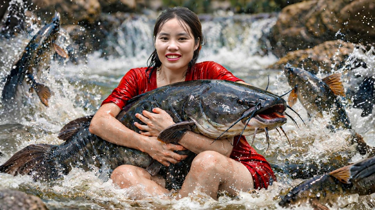 Draining Pond to Catch a Big School of Fish | Selling at the Market and Buying Snacks for My Kids