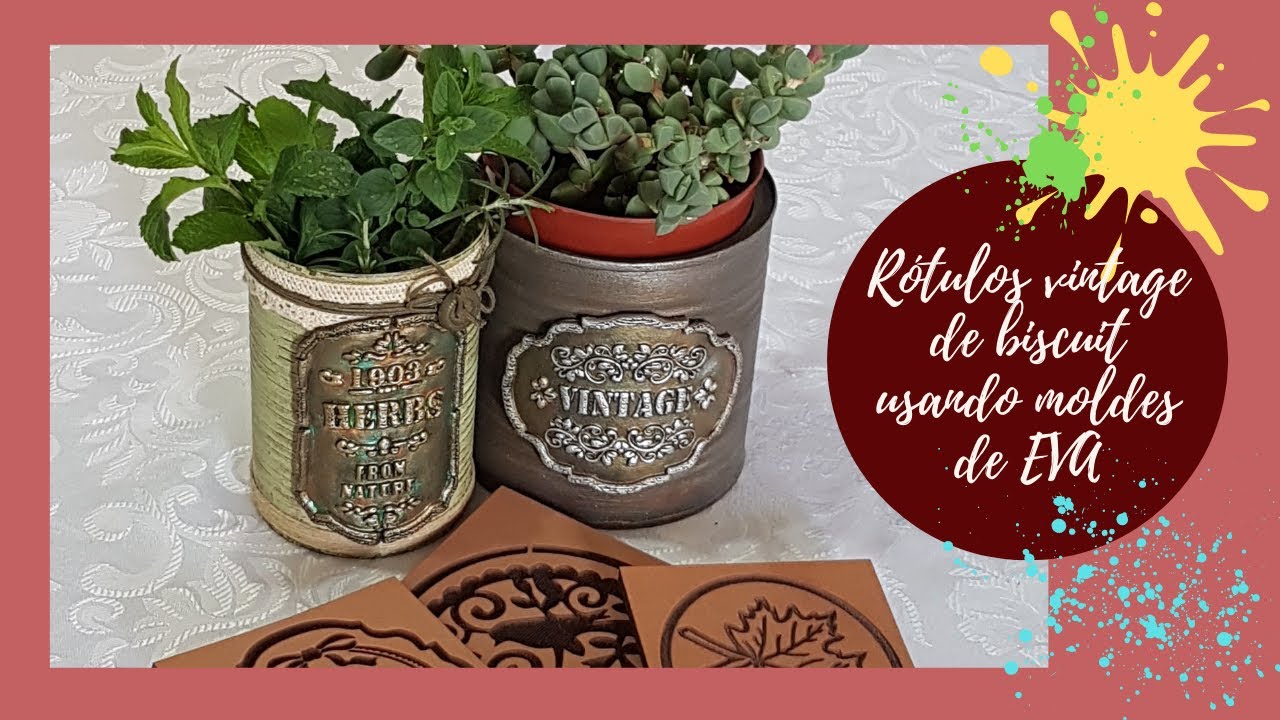 Rótulos vintage de biscuit com moldes de EVA (placa relevo) - Live #09