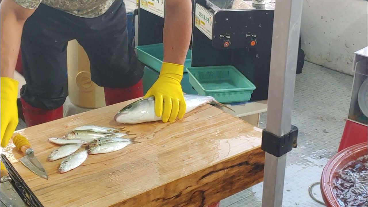 거침없는 손스킬 칼솜씨로 회 떠주시는 사장님(남창옹기종기장)