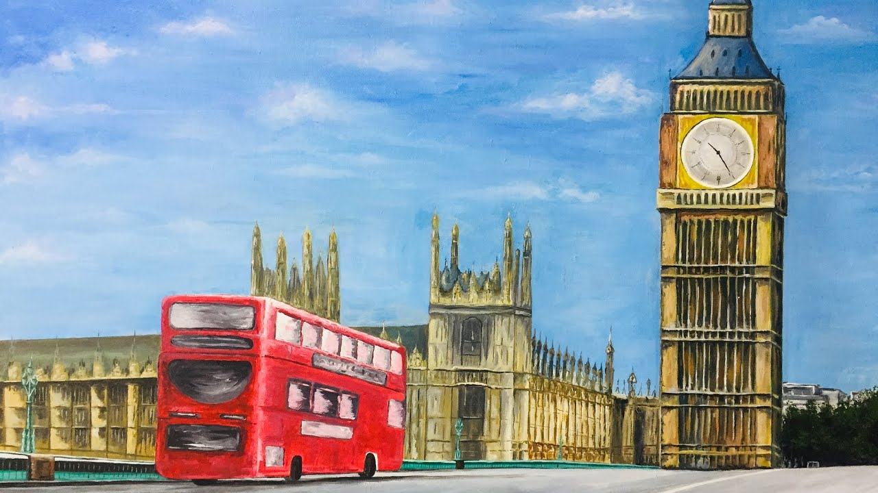 Big Ben Acrylic Painting || London Bus || London Drawing