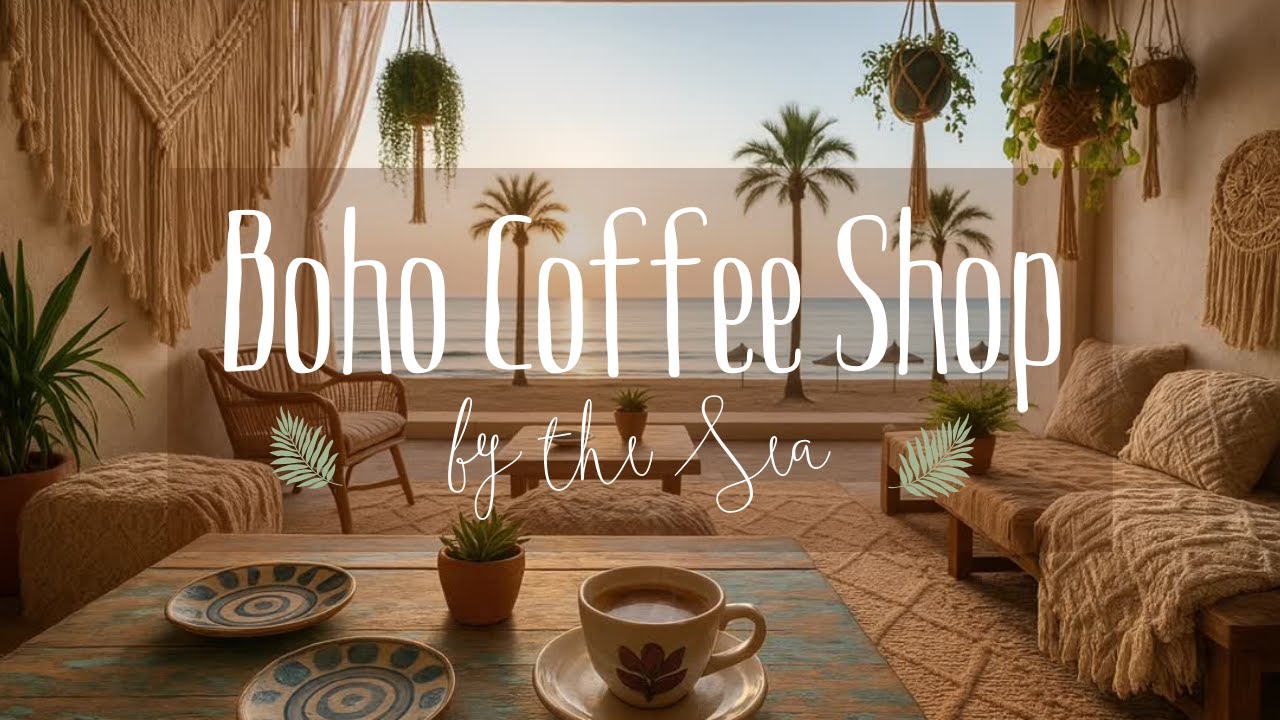 Sunset Barcelona Caffe 4K 🌅 Spanish Guitar & Coffe Ambience