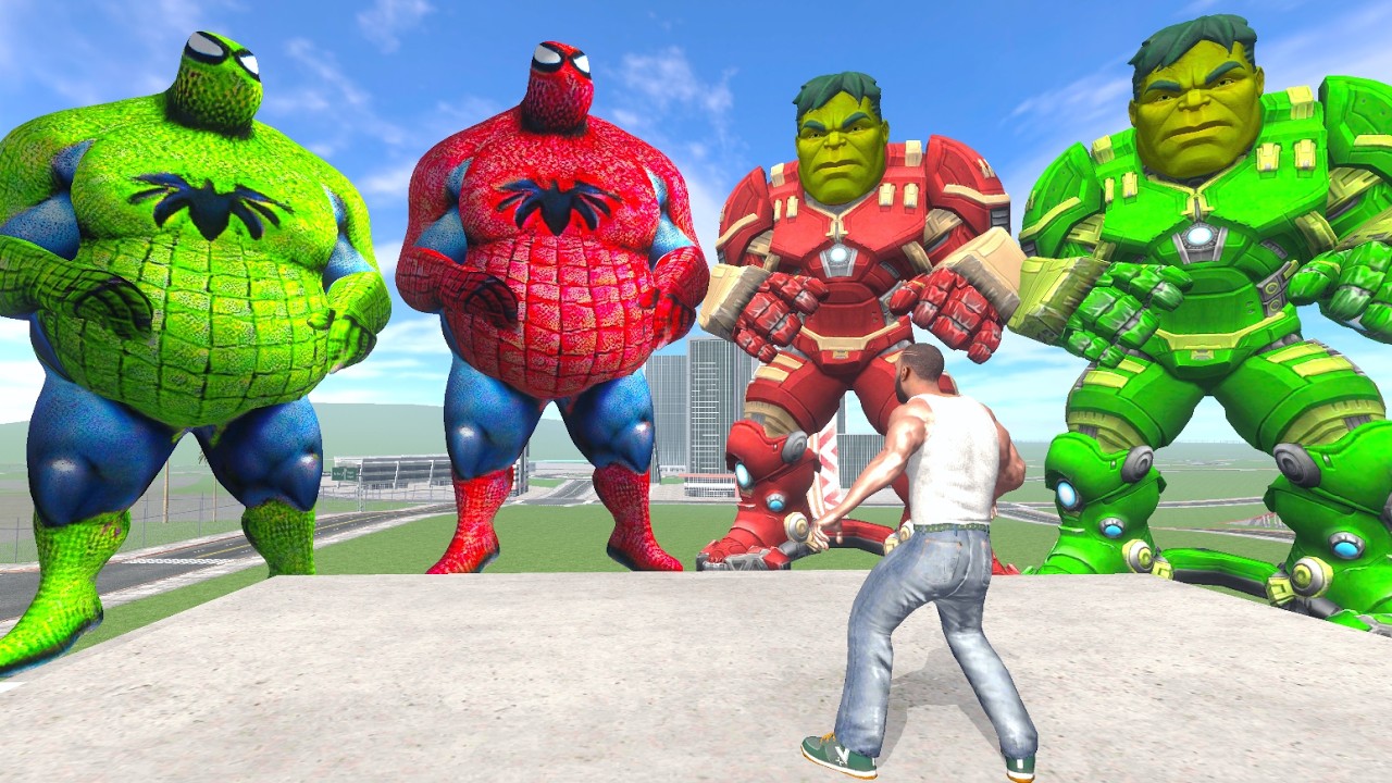 Franklin Save His Fat Spiderman Team From Iron Hulk Team in Indian Bike Driving 3D