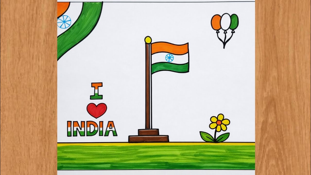Republic Day Drawing | I Love India Poster Making | Easy flag Drawing for Kids & Beginners