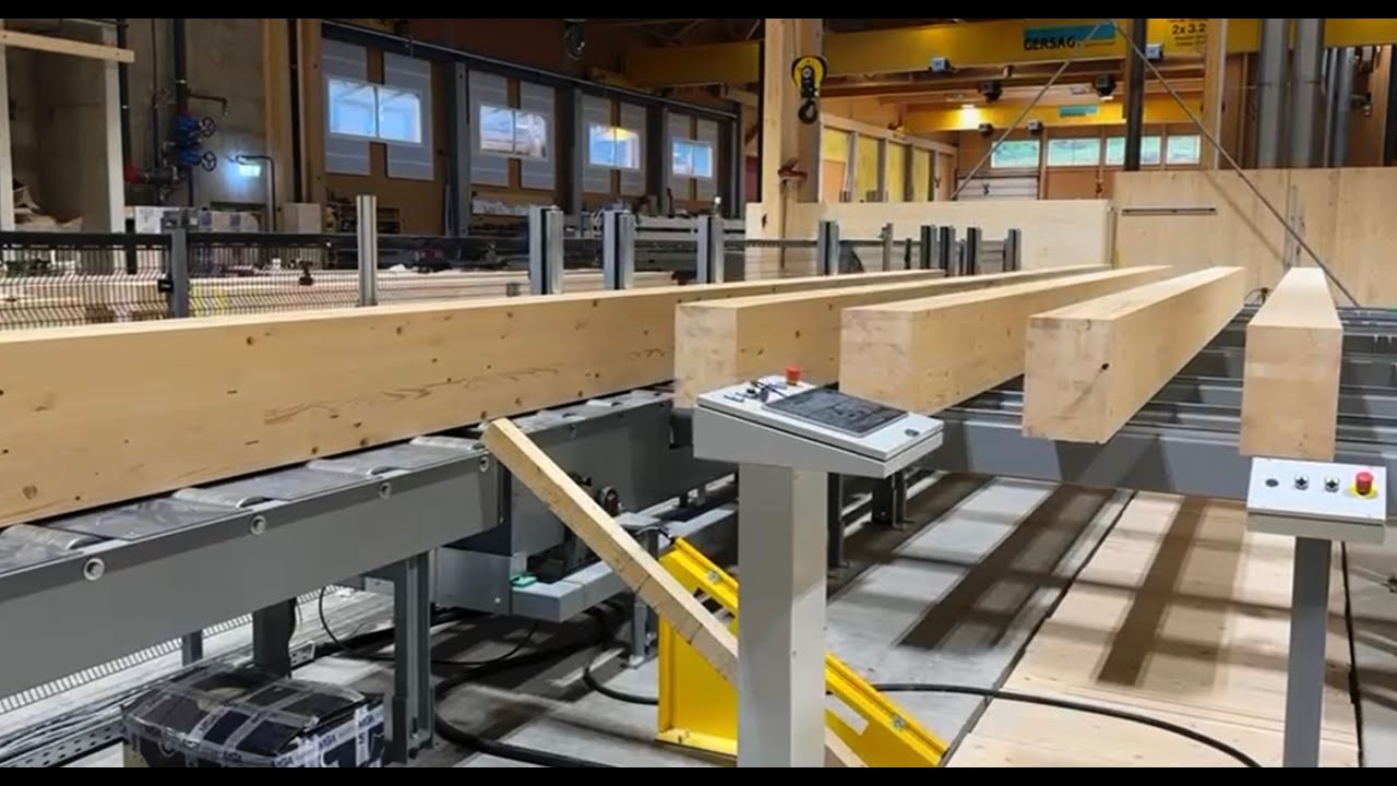 SARMAX COATING LINE WITH FLOW-COATER AIRGREEN 20 & AUTOM. DECK CHAIN LOADER/UNLOADER FOR MASS TIMBER
