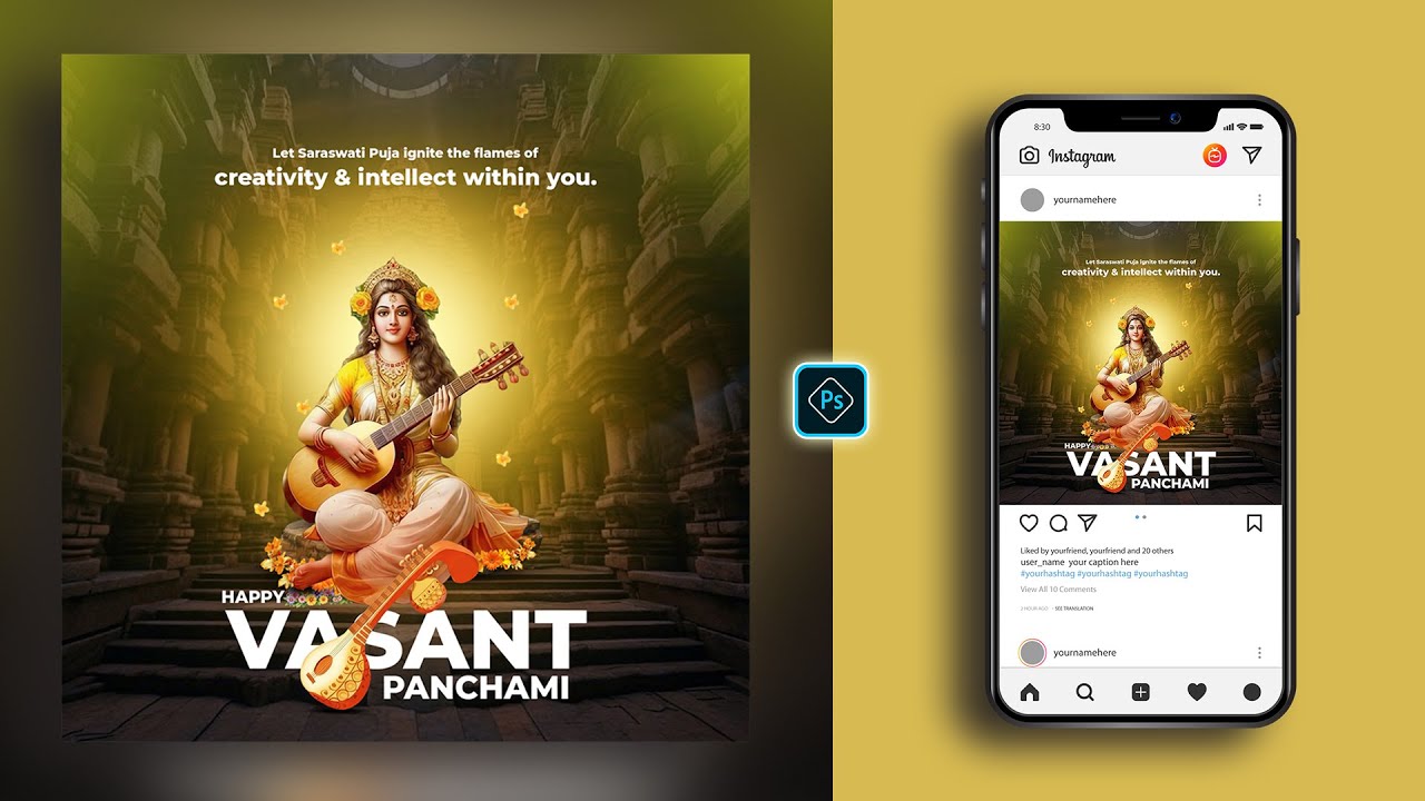Professional Vasant Panchami Social Media Banner Design in Photoshop 2026