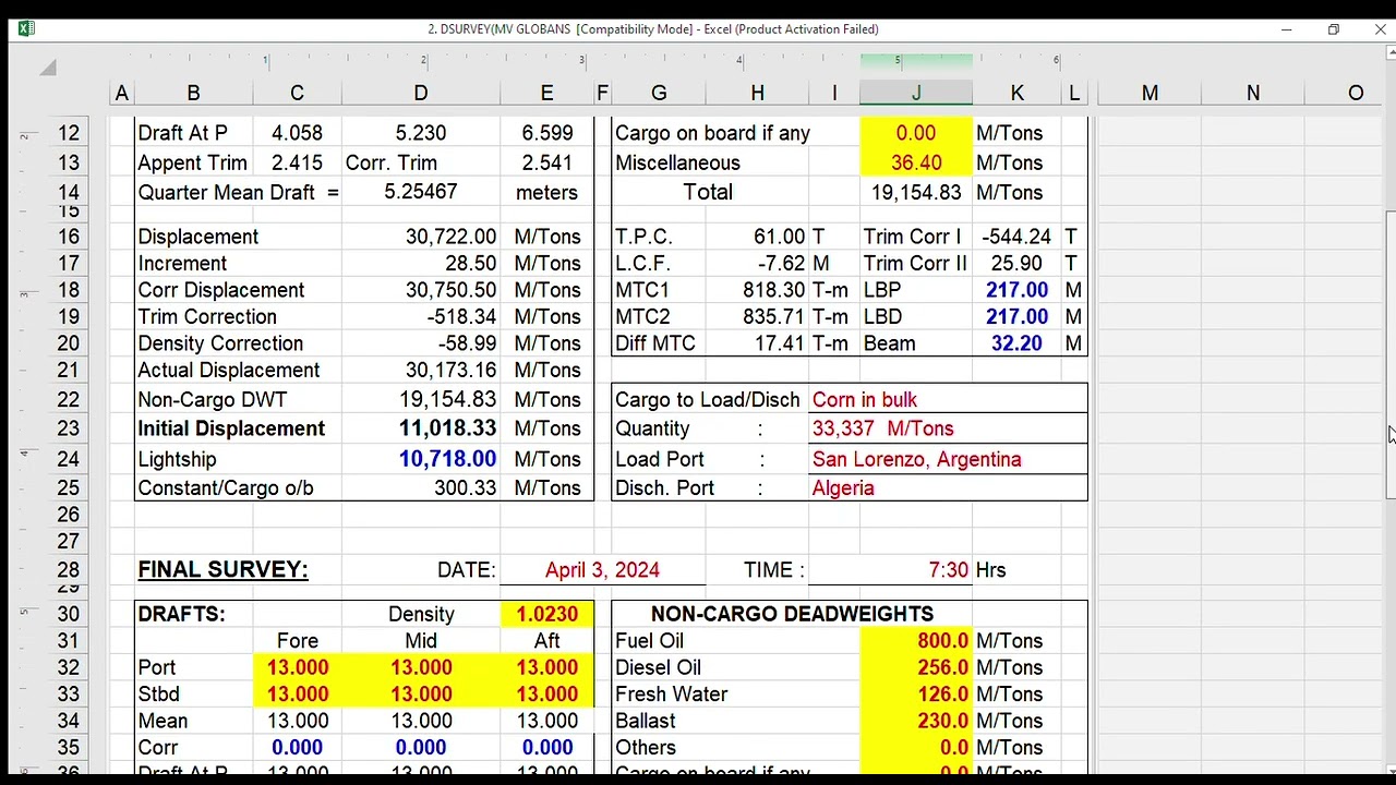 DRAFT SURVEY USEFUL EXCEL PROGRAM