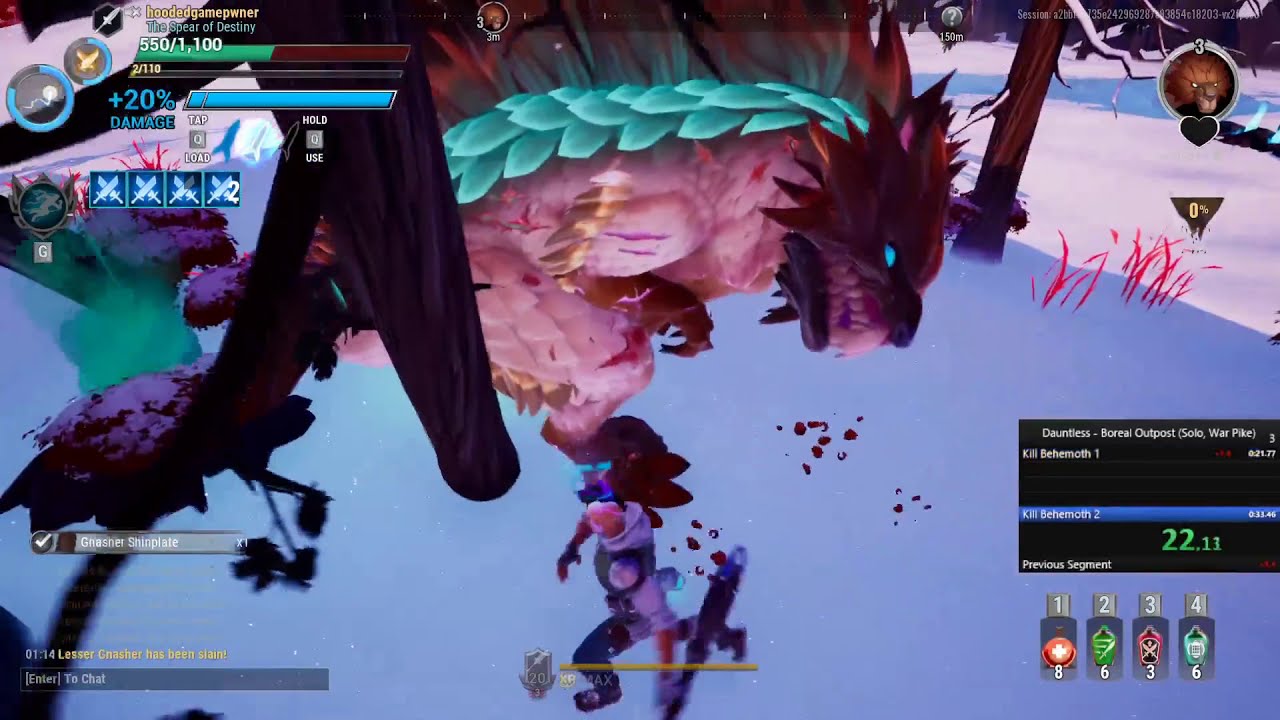 [OUTDATED] Dauntless Speedrun - Solo Lesser Gnasher in 21.77s (War Pike)