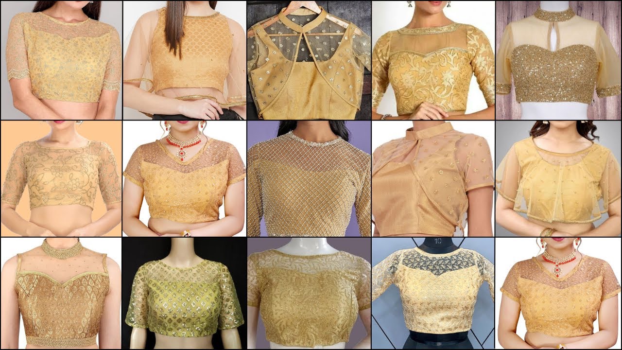 Golden Colour Net Blouse Front Designs 2026 | Golden Color Front Net Blouse Design |Net Blouse Trend
