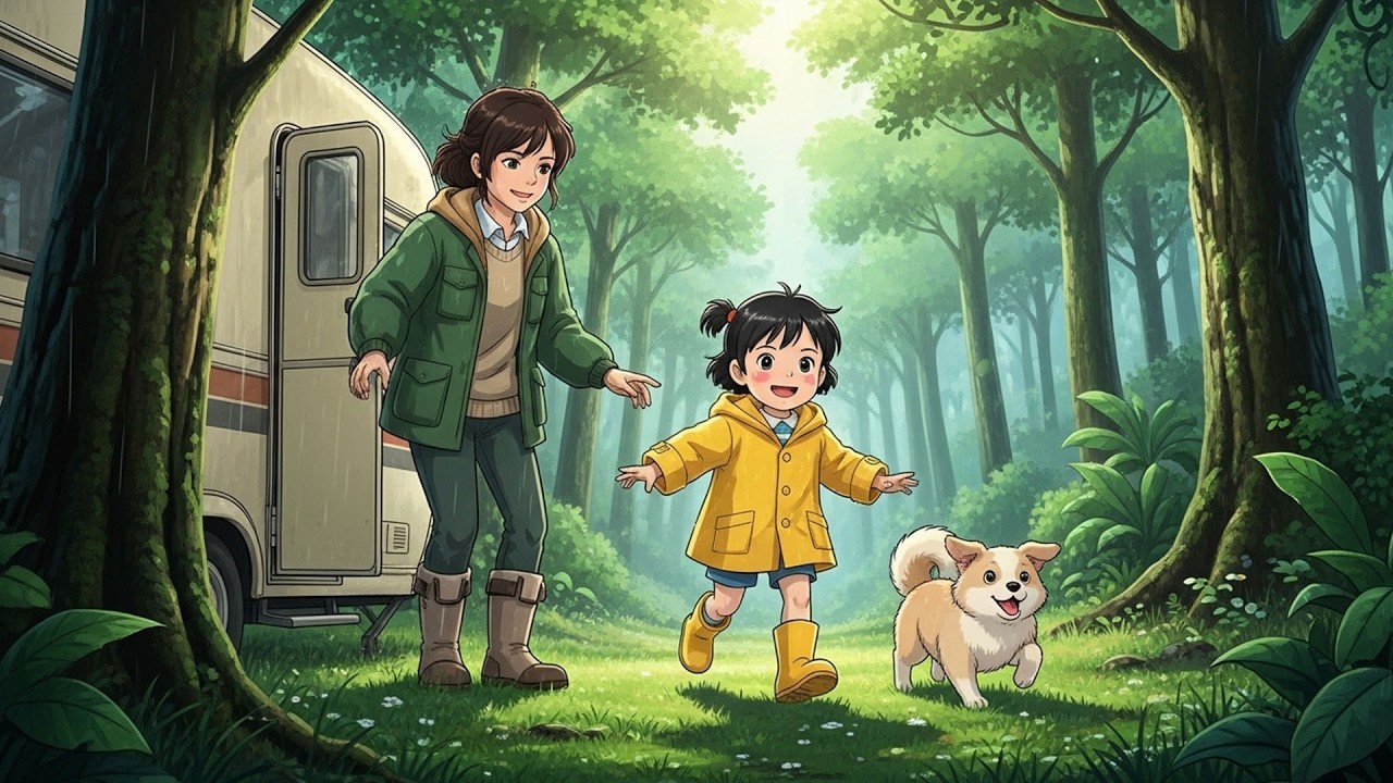 Rainy Forest Camping | Cozy Mother & Daughter Camper Life | Ghibli Style Animation