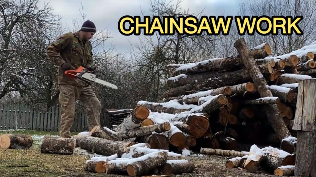 Winter Firewood Cutting | Side View, No Commentary