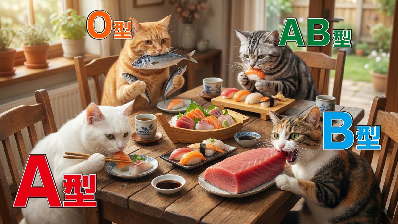【血液型あるある】AI猫のお刺身の食べ方🐈(偏見)【AI猫にゃんダフル】