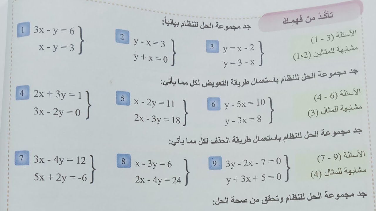 رياضيات الثالث متوسط 📒🟥 الفصل الثالث3️⃣🟥حل تأكد من فهمك ص 68🟥حل نظام من معادلتين خطيتين بمتغيرين