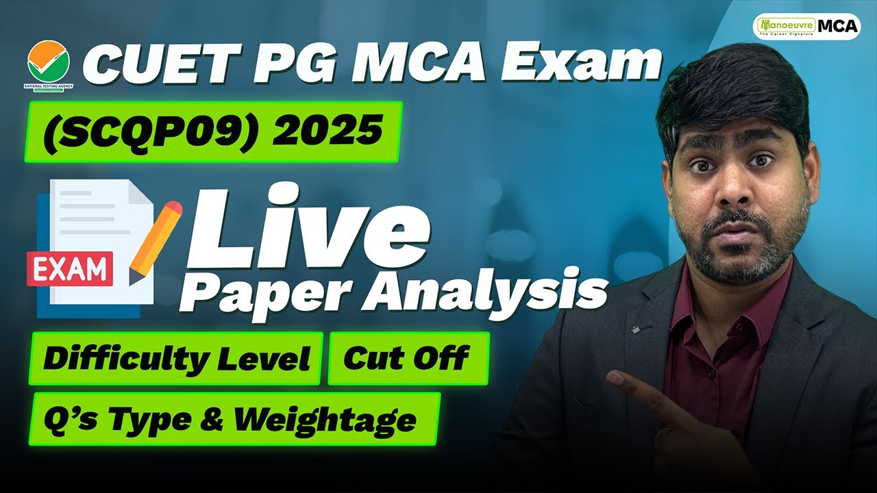 MCA CUET PG (SCQP09) 2025: Live Paper Analysis | Difficulty Level | Cut Off | Ques Type | Weightage