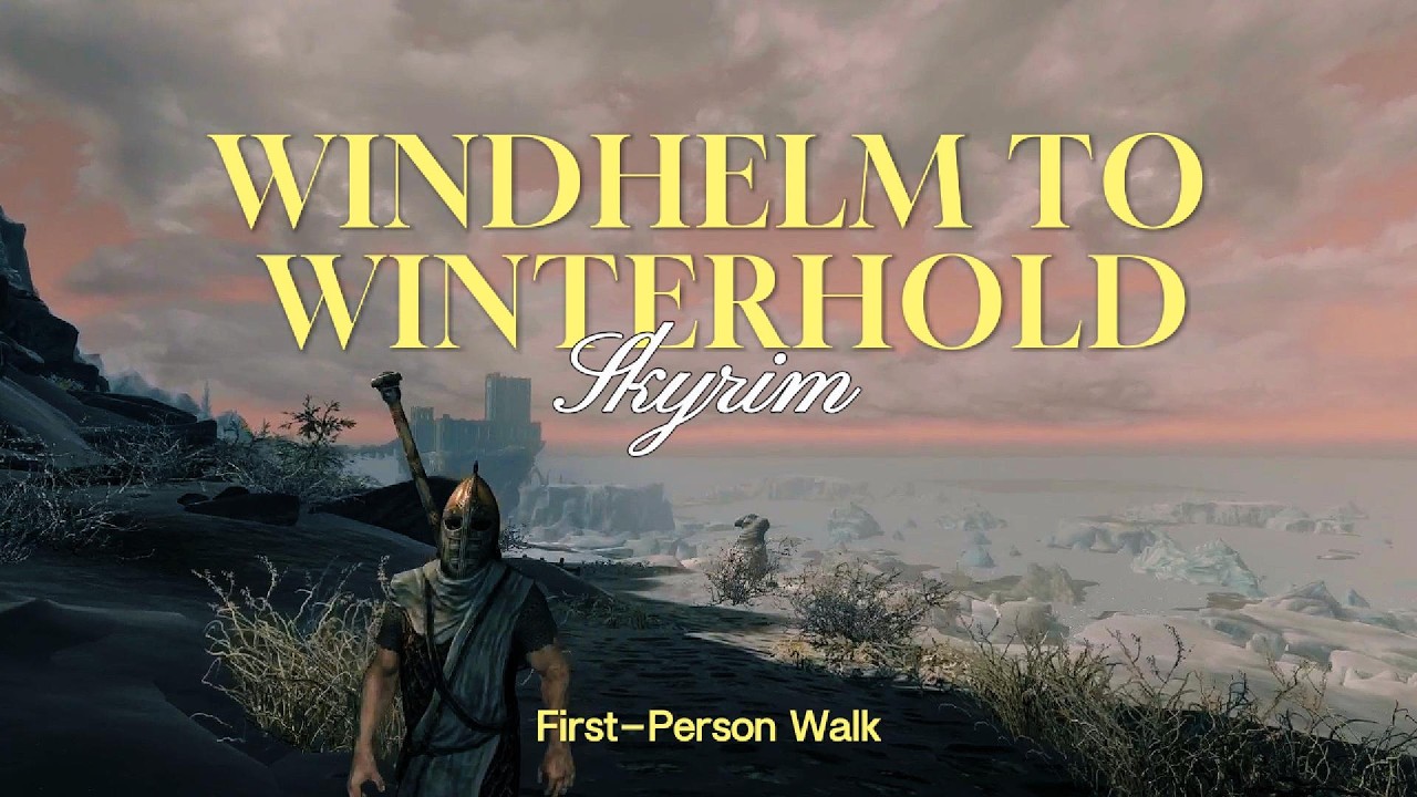Skyrim Walk: Windhelm to Winterhold - Snowstorm Morning to Dusk (35 Minutes)