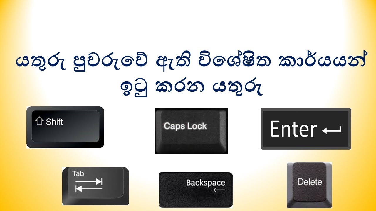 යතුරු පුවරුවේ ඇති විශේෂිත කාර්යයන් සඳහා භාවිත කරන යතුරු හඳුනා ගනිමු.