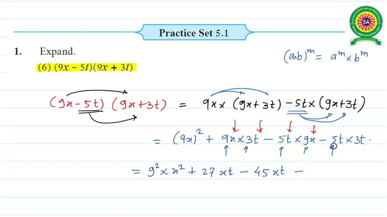 | Grade 8 | Mathematics | Expansion Formulae | Practice Set 5.1|