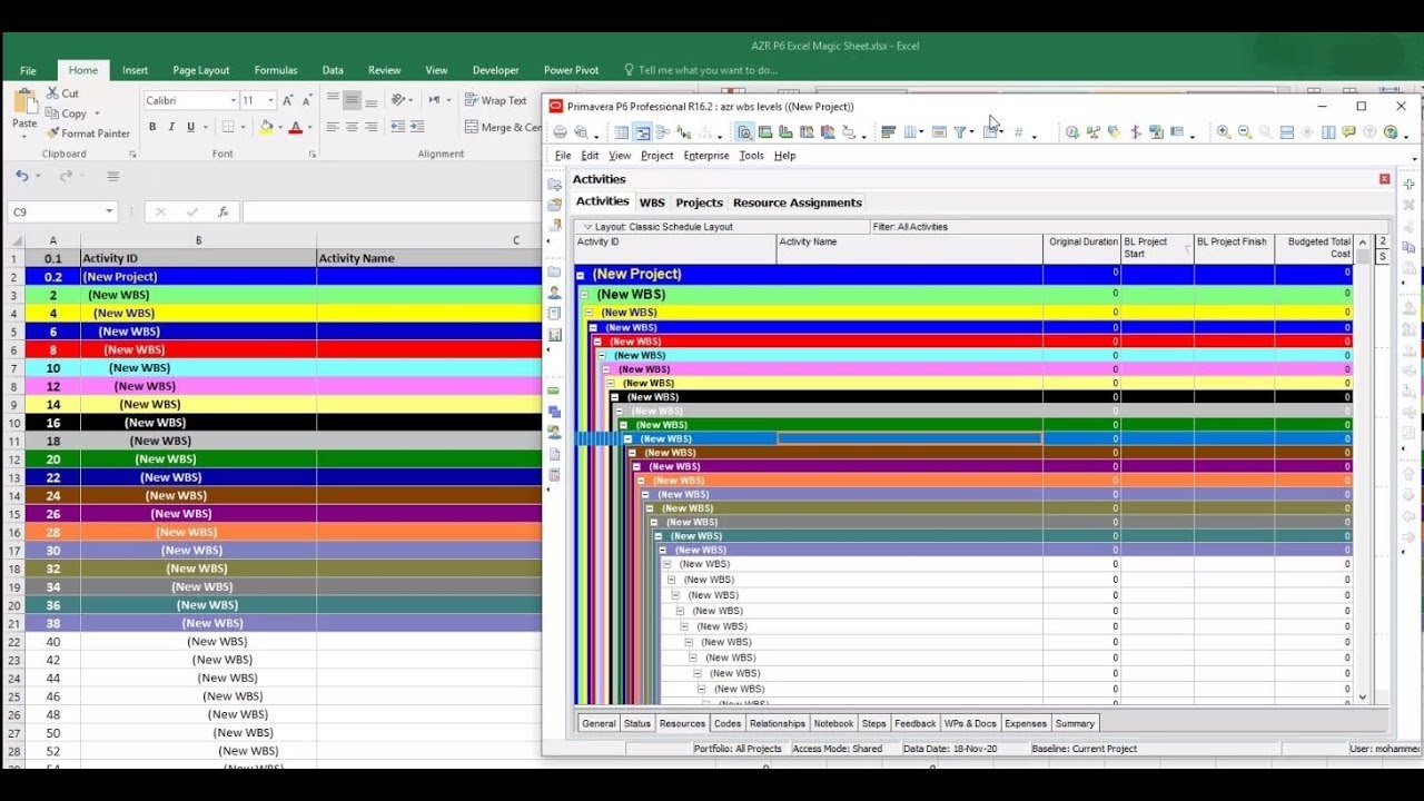 How to color Primavera P6 WBS levels automatically in Excel. (P6 WBS color format in Excel)