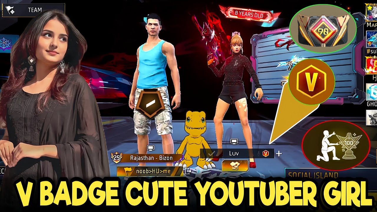 Noob Prank and Flirting V BADGE Cute Girl Youtuber  😍 Garena Free Fire
