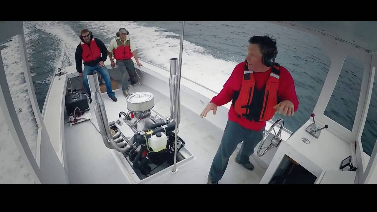 Elizabeth, racing lobster boat, first real sea trial