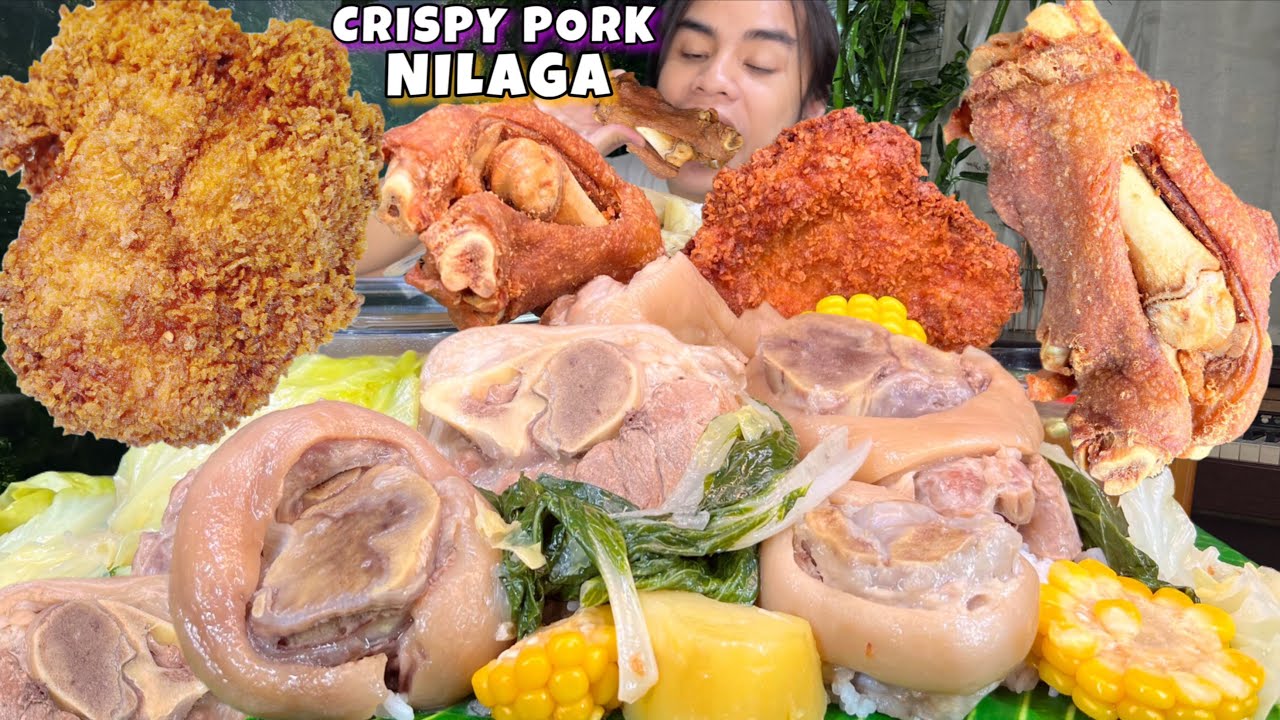 Crispy Pork NIlaga & Chicken Leg Fillet Mukbang with alot of Rice and Vegetables