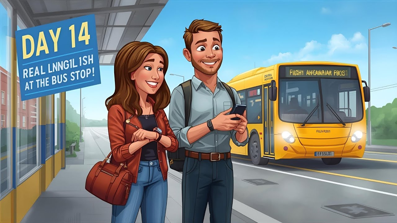Day 14 – Real English Conversation at the Bus Stop | Learn English Moments
