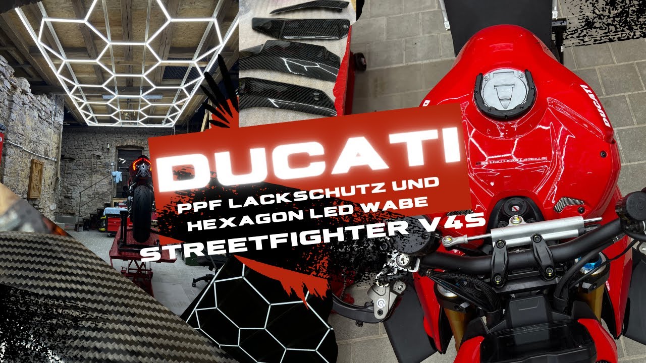 Motorrad PPF Lackschutzfolie Ducati Streetfighter V4S Tank montieren [Hexaon LED Wabe Workshop]
