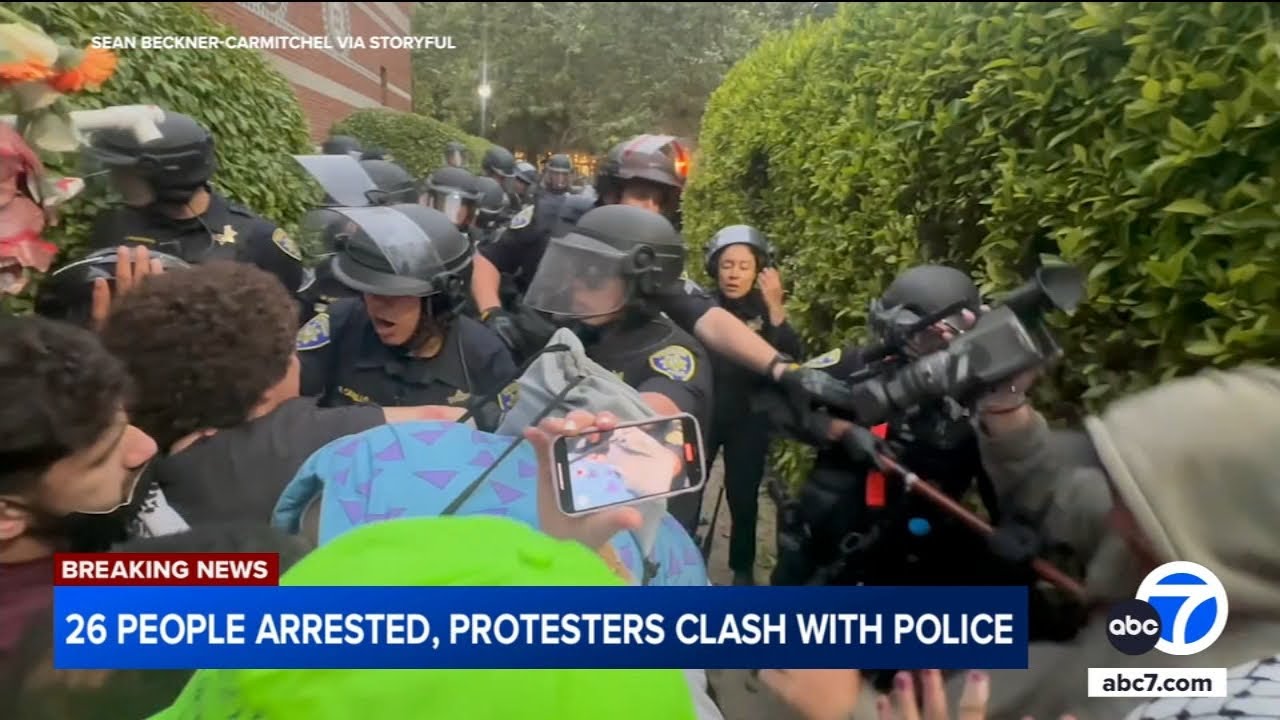 Dozens arrested after clashes police, pro-Palestinian protesters at UCLA