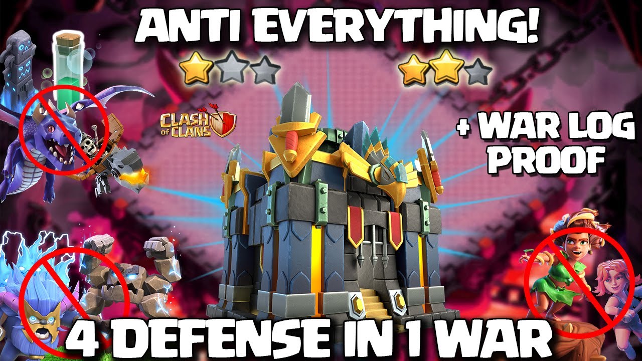 4 Defense in 1 WAR! New Th17 Base After Update🔥Th17 CWL Base Anti RC Charge Anti Root Rider & Dragon