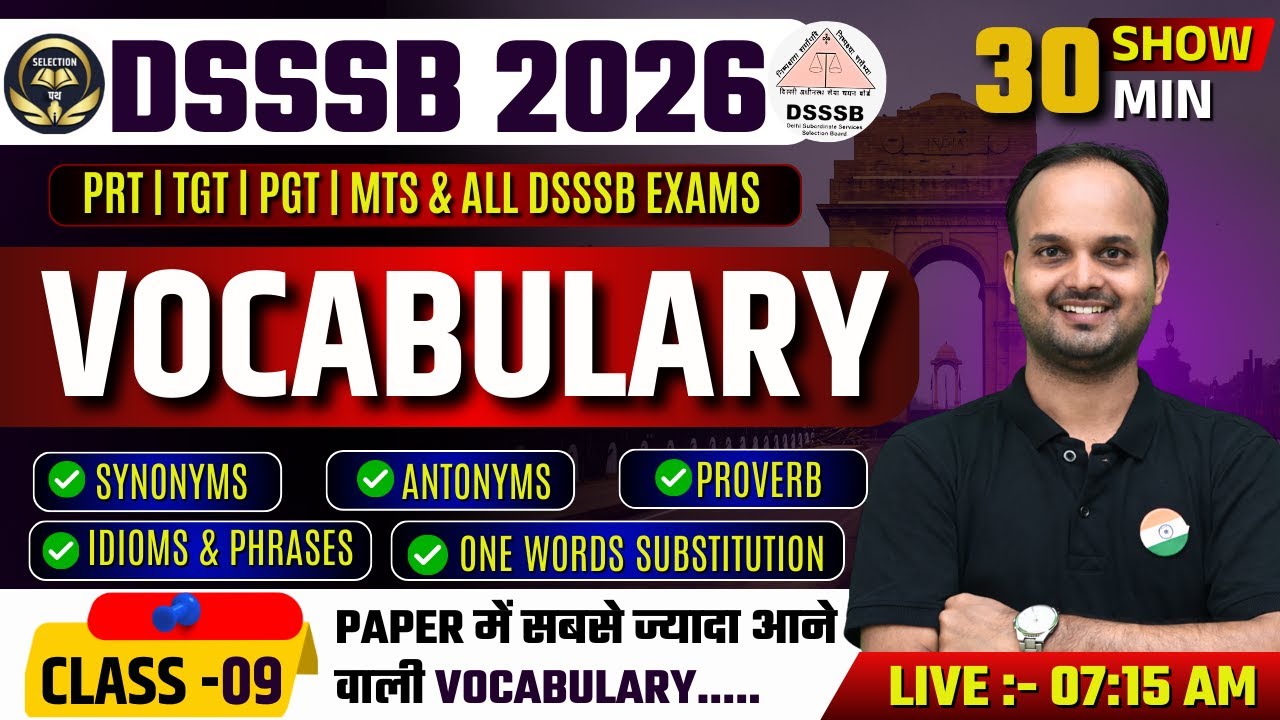 30 MIN VOCABULARY SHOW 🚀 DSSSB PRT | TGT | PGT | MTS |  VOCABULARY 🔥 Complete Coverage in 30 Minutes