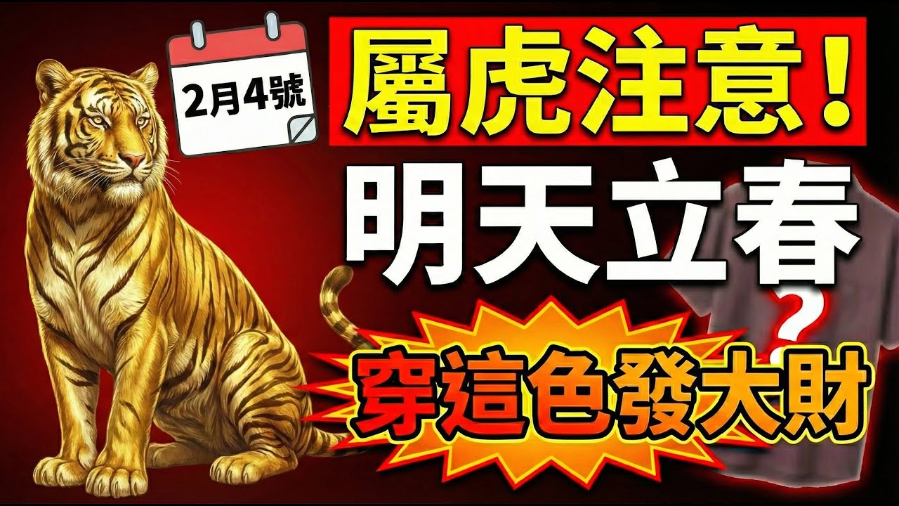 生肖虎注意！明天2月4號，農曆十二月十七「立春」！你一定要穿這顏色，这是你的招財符，讓你迎財富驚喜！#2026屬虎運勢 #生肖虎2026運勢 #立春 #招財 #偏財運 #屬虎 #幸運顏色 #招財顏色