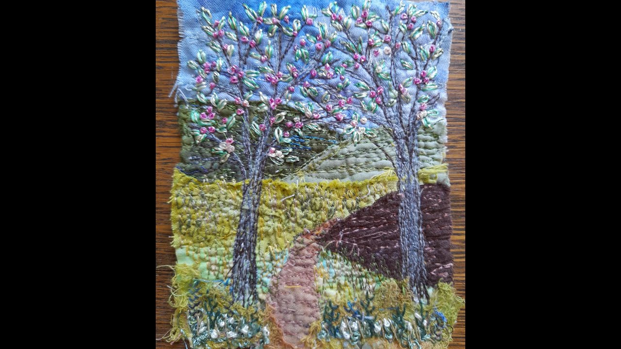 Mini scrap fabric spring landscape