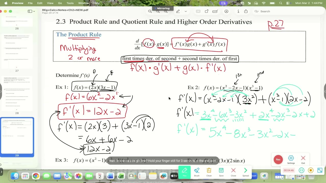 Calc Video Notes 2 3 Product Rule