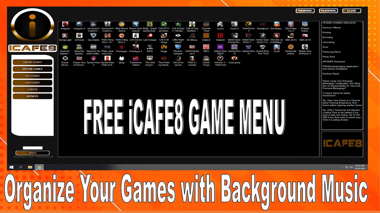 FREE iCAFE8 GAME MENU WITH BACKGROUND MUSIC (no commentary)