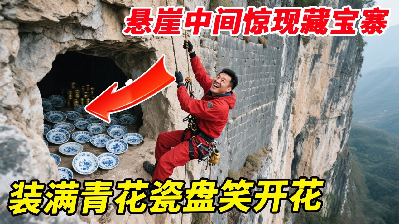 悬崖绝壁中间惊现藏宝寨，大青石三合土修筑10米高墙，看到青花瓷盘笑开花【户外小北哥】