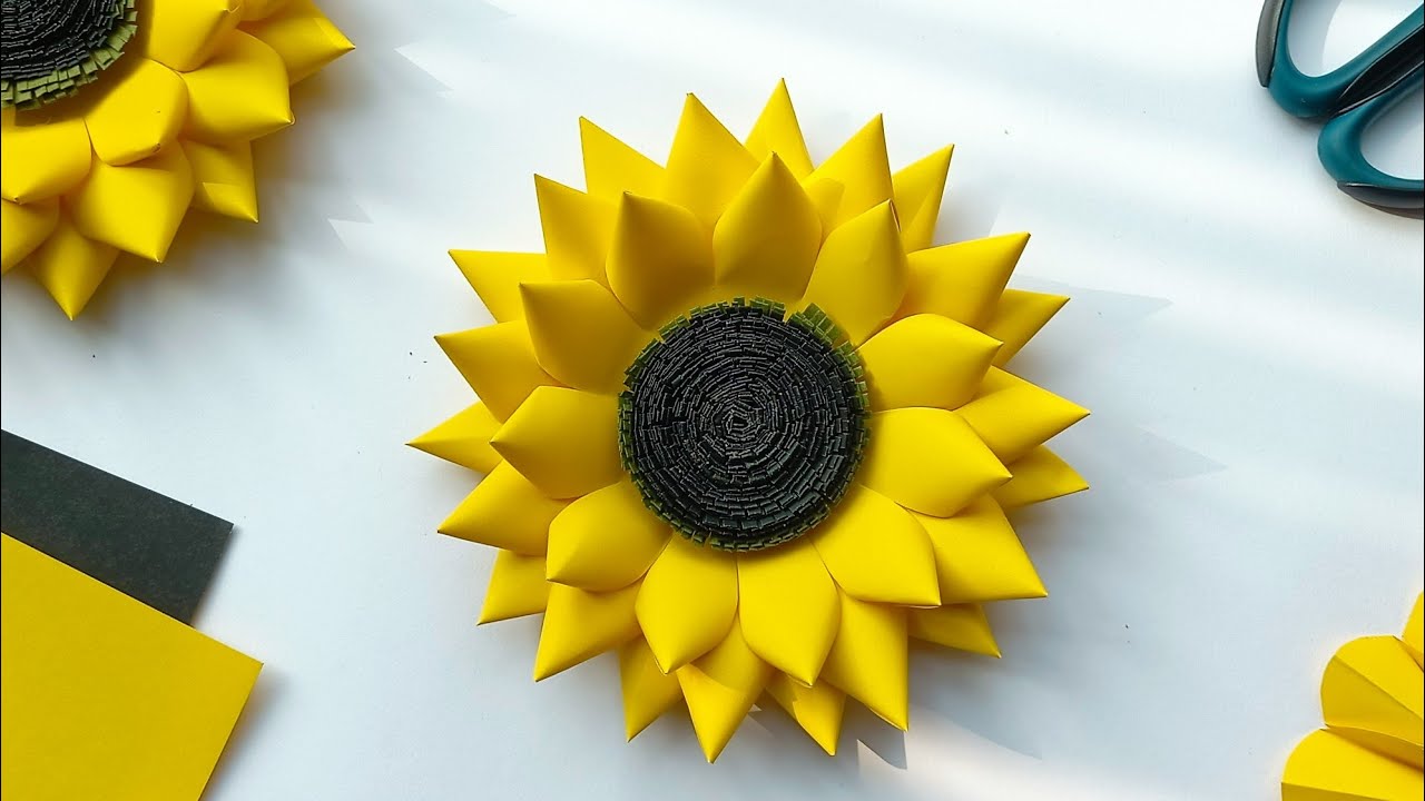 Beautiful Paper sunflower Making Tutorial 2 - DIY Paper Flower For Room Decoration - paper craft 