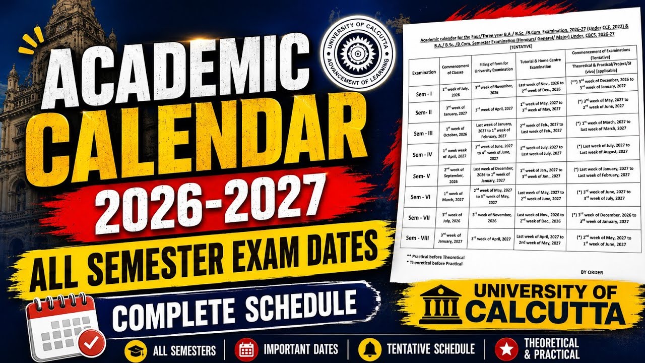 Academic Calender 2026-27 | Semester Exam dates | Calcutta University 